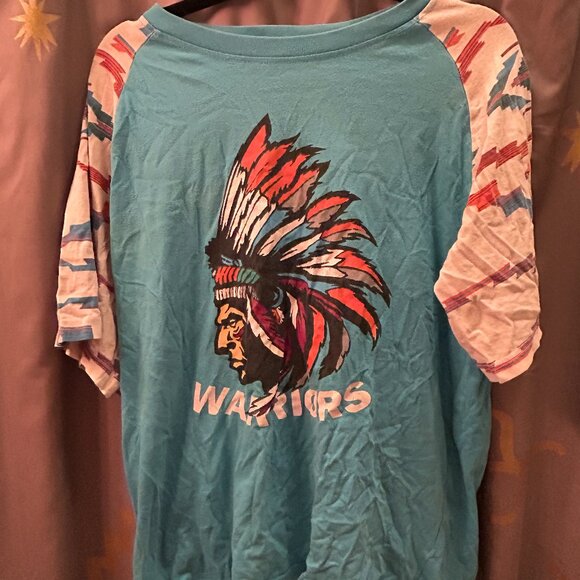 Evolution in Design Native American Warriors Chief in Headdress Blue T-Shirt L - Picture 1 of 3